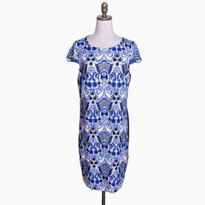 Antonio Melani Intricately Embroidered Sheath Dress Size 14 Floral Short Sleeves